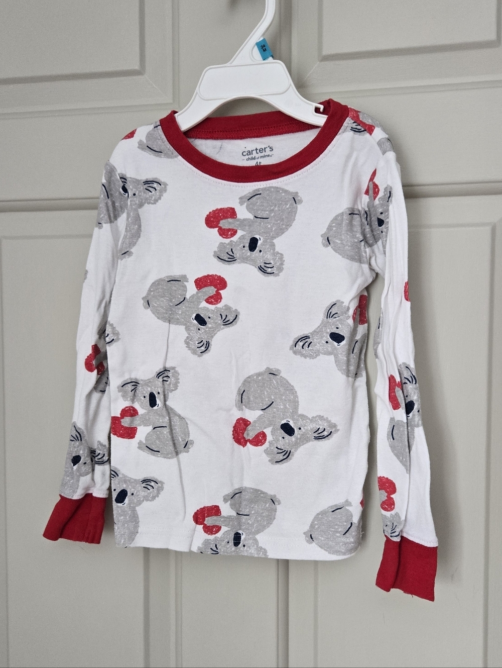 5/$10 Carter's White Long-Sleeve Koala Print Pajama Shirt Size 4